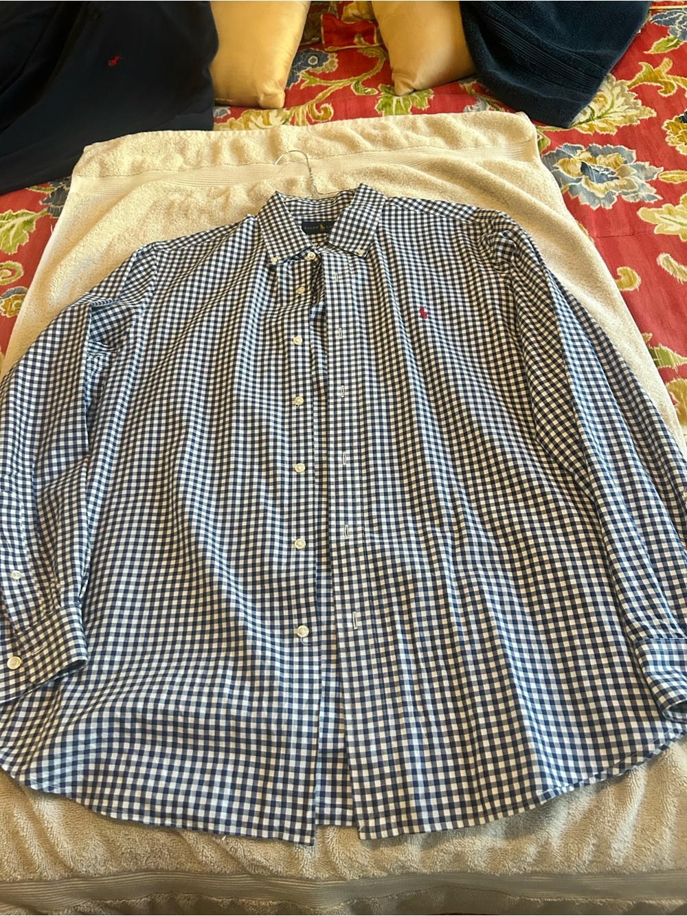 Ralph Lauren Blue and White Gingham Button-Down Shirt - Men's